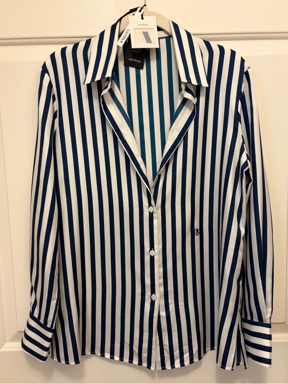 NWT LILYSILK  LILY SILK "AMALFI" STRIPE SILK SHIRT, SMALL - Picture 3 of 7